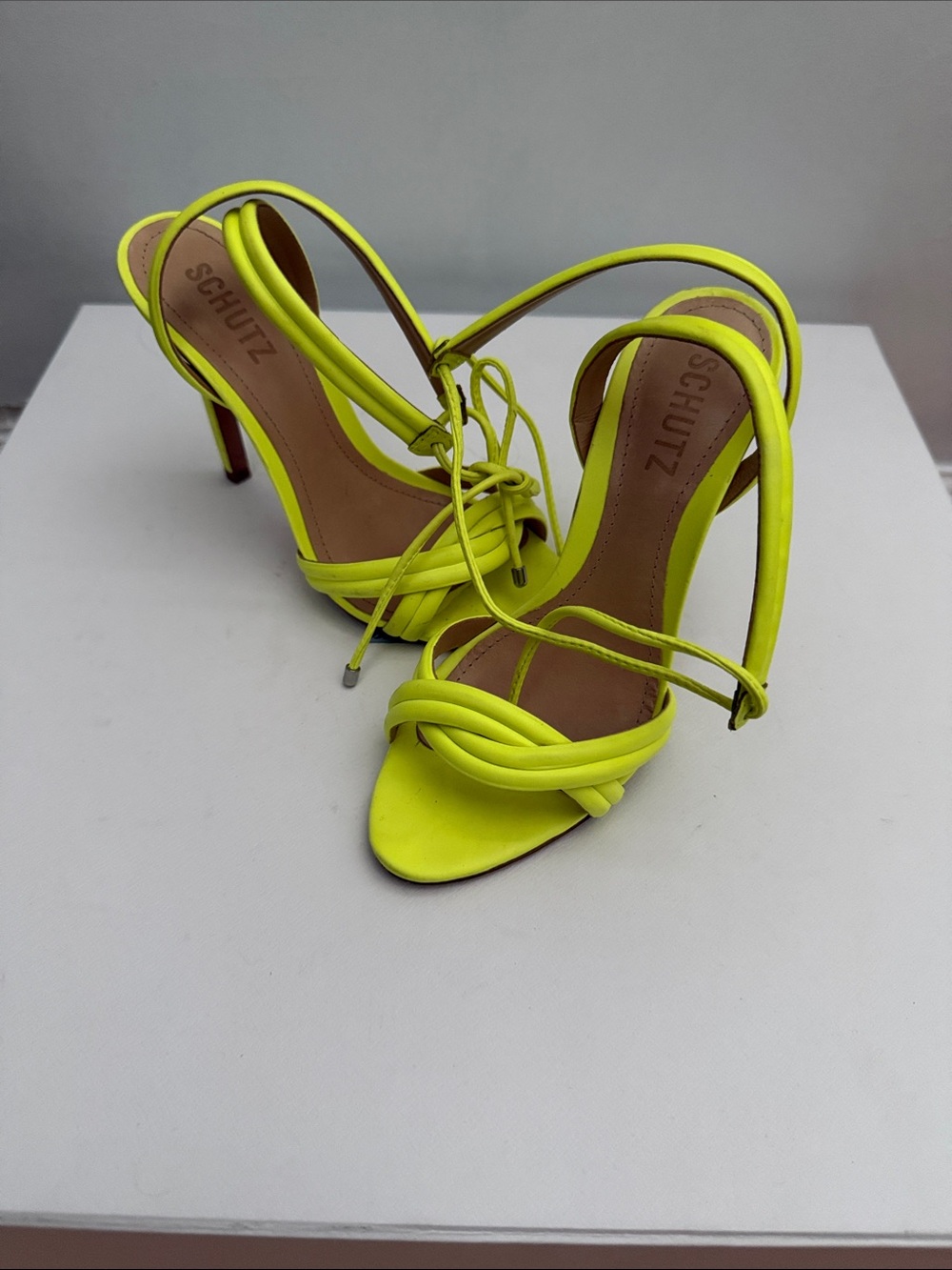 SCHUTZ Neon Yellow Strappy Stiletto Sandals